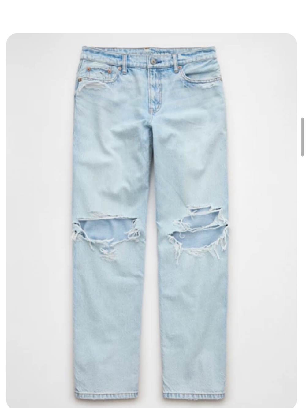 American Eagle Outfitters Light Blue Ripped Jeans, strigid low rise boyfriend